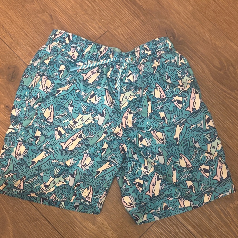 Cat & Jack Blue and Pink Shark Print boys swim trunks